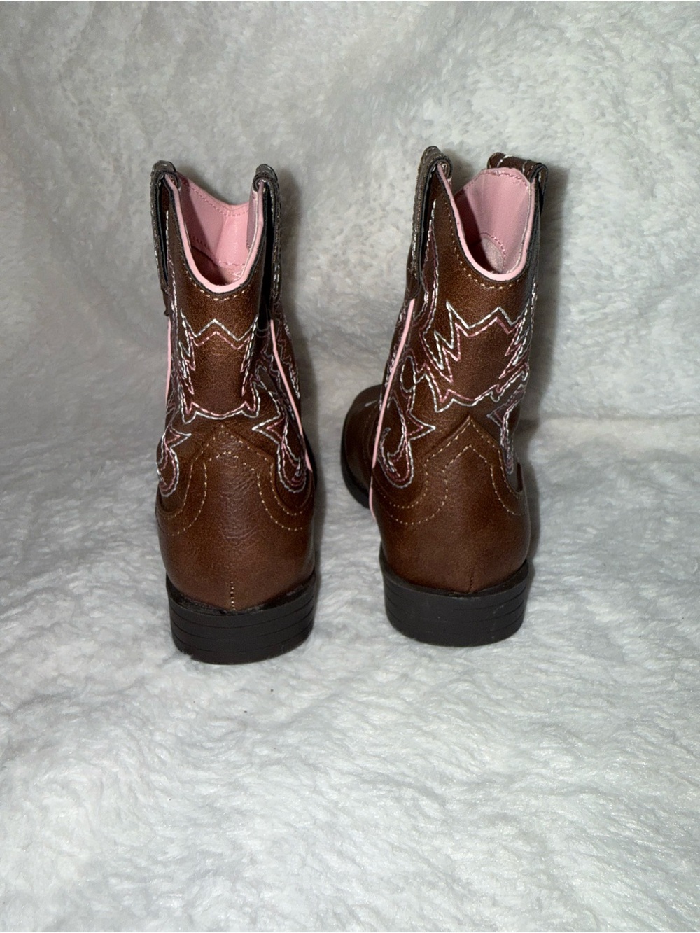 Kids Brown Cowboy Boots with Pink Trim - Picture 2 of 7